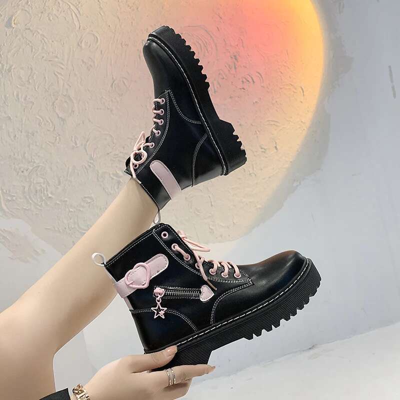 and Winter Autumn Fashion New Comfortable Fleece Warm Cross with Round Toe Cute Leather Women's Square Heel Ankle Boots