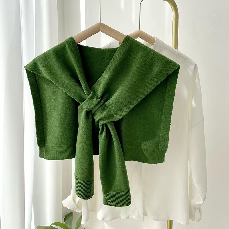 T223 Korean knitted shawl women autumn and winter air-conditioned room knitted cross large shawl fashionable outer shawl all-match solid color scarf