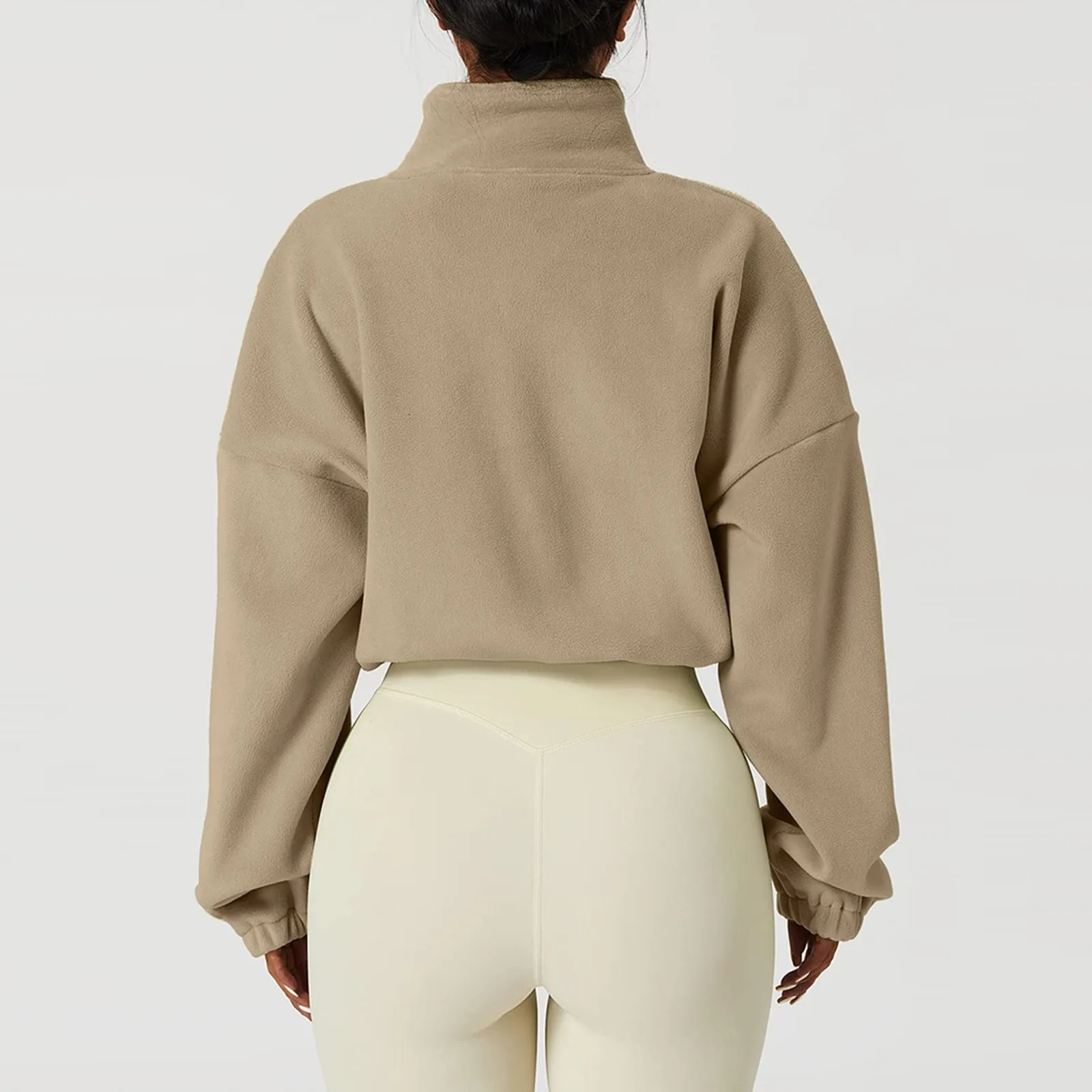 Harajuku Fleece Sweatshirt Jacket Women Y2k Zip Up Oversized Crop Top Coats Streetwear Winter Long Sleeve Stand Collar Jackets 250226
