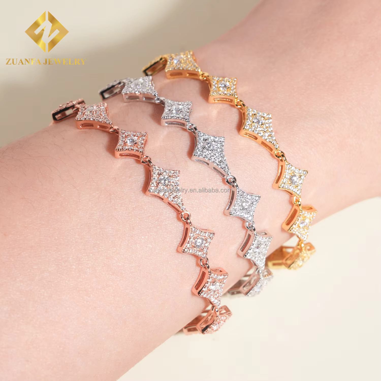 New Design Elegant Female Iced Out Hip Hop Jewelry S Sier Moissanite Dia Bezel Setting Cluster Tennis Chain Bracelet
