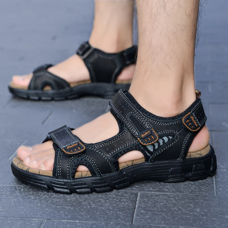 Classic Mens Sandals Summer Genuine Leather Sandals Men Outdoor Casual Lightweight Sandal Fashion Men Sneakers Size 38- 250303