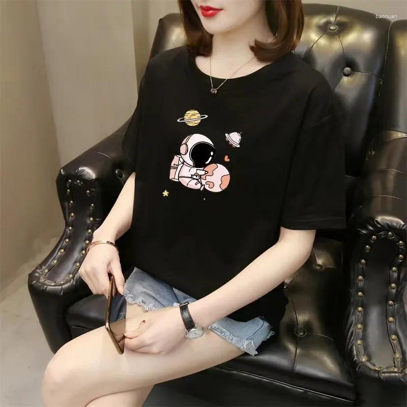 Women's T Shirts 2025 Summer Cotton Short Sleeve T-Shirt Casual Korean Style Round Neck Printing Top Wholesale Supply Chain