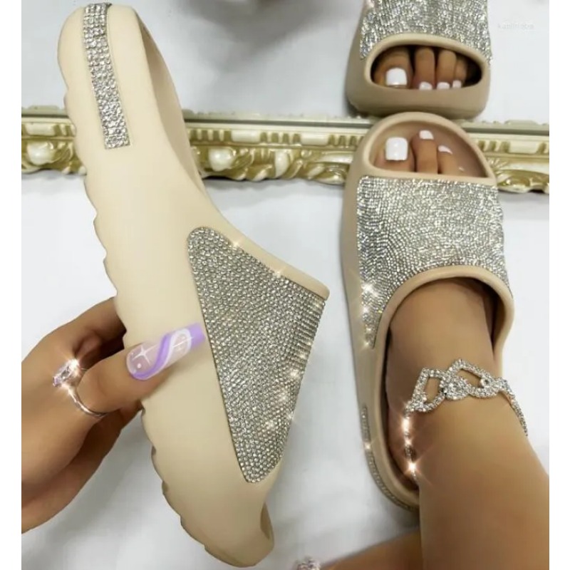 Luxury Women's Sandals with Diamond Design - Comfortable Thick Sole for Outdoors & Beaches