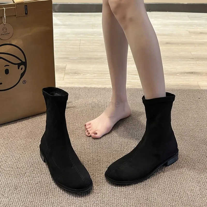 Vintage Wen Streh Sock Boots Fion Elegant Zippers Shoes Autumn Winter Flats Laides Modern Short Booties Z250304