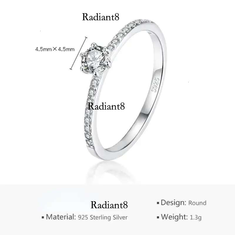 Butterflykiss 4.5mm S Sterg Sier Round Real Moissanite Rings For Women Girls Cassic Wedding Statement Fine Jewelry Gift
