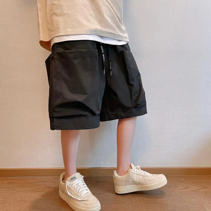 Mens Trendy Casual Streetwear Hip Hop Big Pocket Cargo Short Pants Y2K Summer Youth Solid Oversize Baggy Beach Shorts 250303