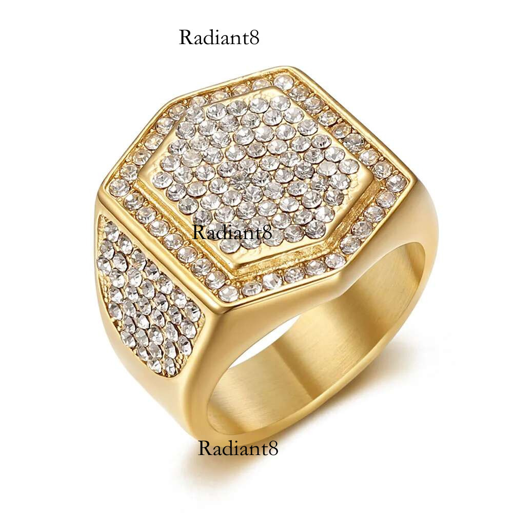 Hip Hop Full Rhie Larger Finger Rings for Men Shiny Stainless Steel Golds Color tail Ring Gift Party Jewelry Wholesale