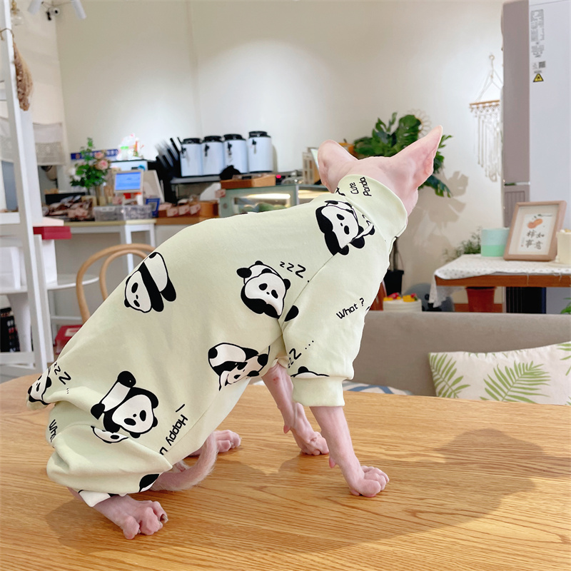 Cotton Cartoon Coat for Sphynx Cat in Spring Winter 4-legged Undershirt for Cats Cute Duck Puppy Panda Loungewear for Kittens