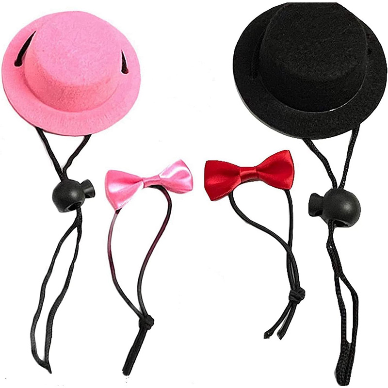 2Pcs/Set Guinea Pig Hat and Bowtie Hamster Costume Outfit Rats Chinchilla Cool Pet Rabbit Cap Hat Small Pet Items Accessories