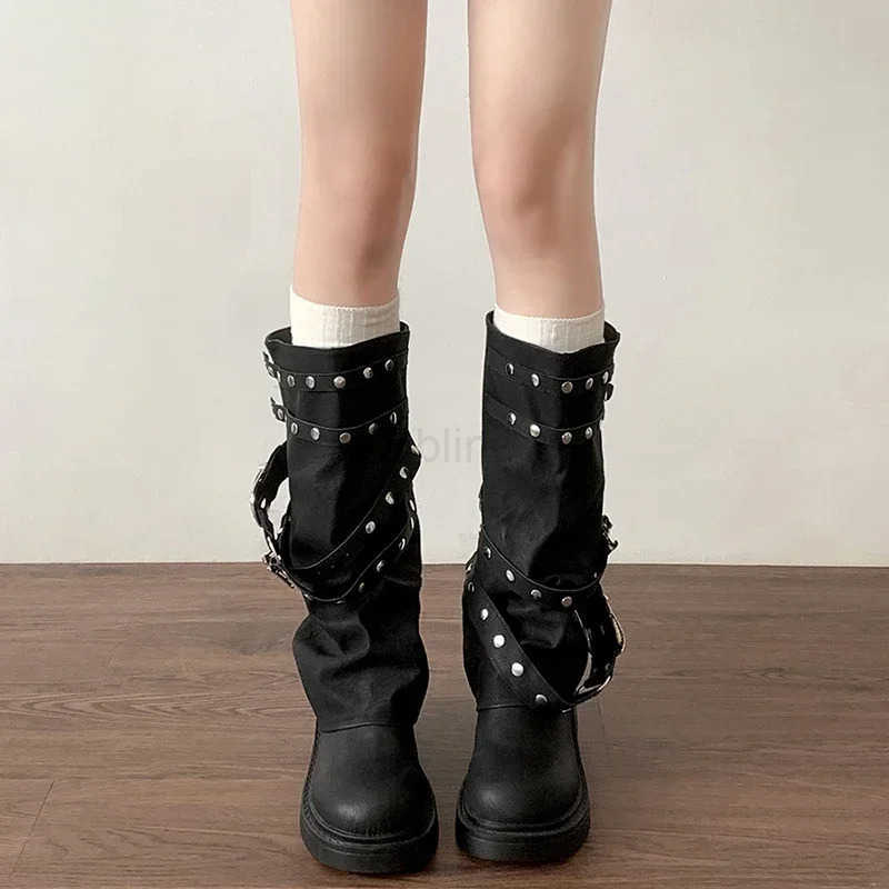 Designer Wen Trouser Legs High Boots Fion Punk Style Shoes Autumn Winter Thick Heel Ladies Knight Long Booties Z250304