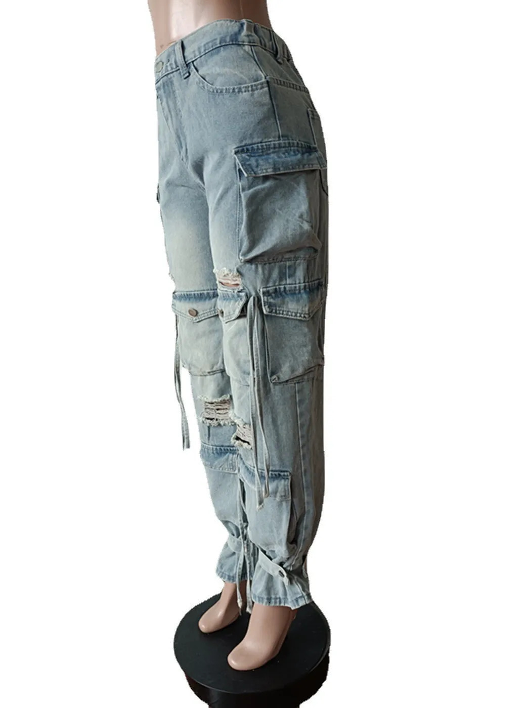 Multi Pockets Denim Straight Pants Sexy Women High Waist Elegant Streetwear Jeans Casual Trousers 250227