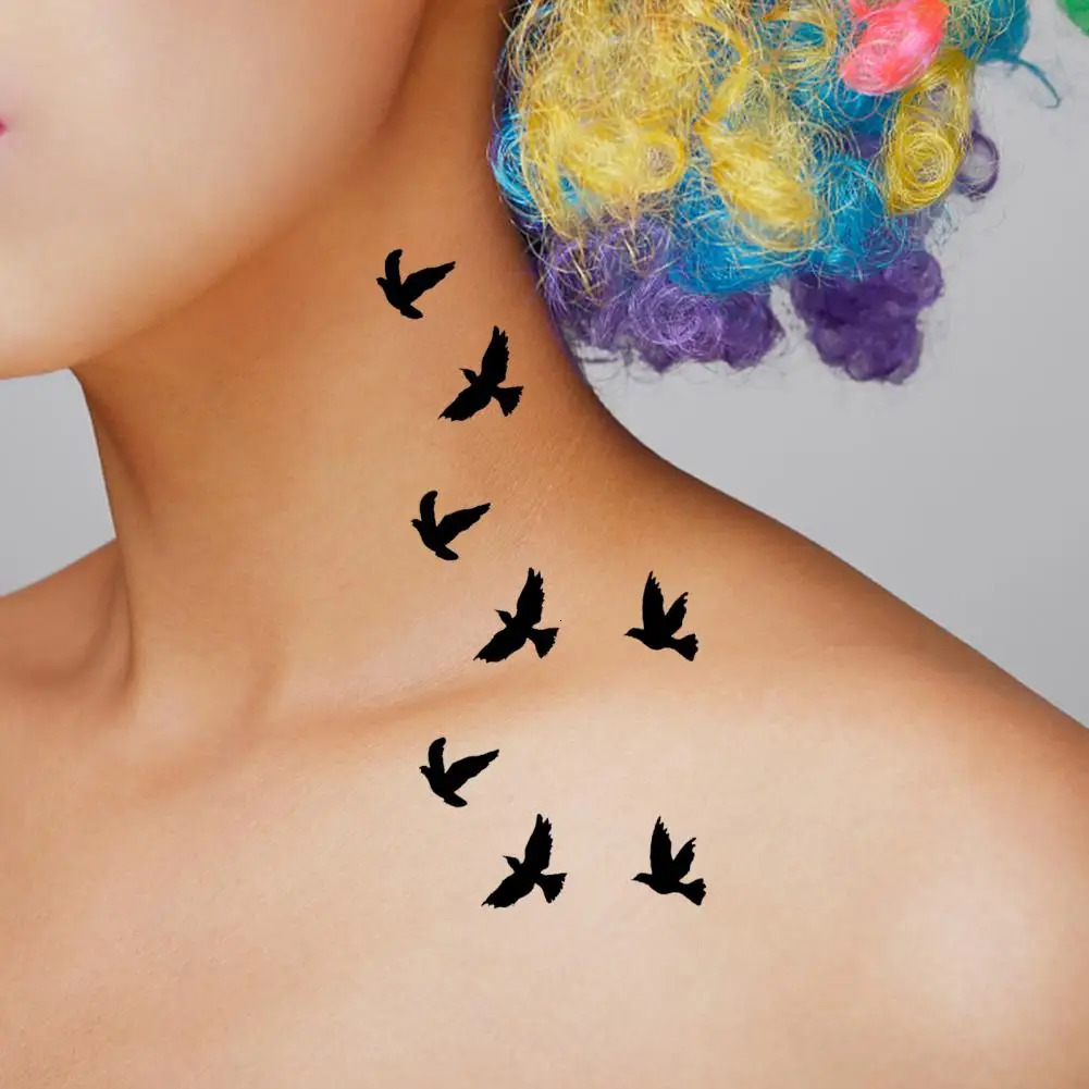 Unisex Sticker Body Art Black Tattoo Waterproof for Sexy Removable Flying Bird Transfer 250219