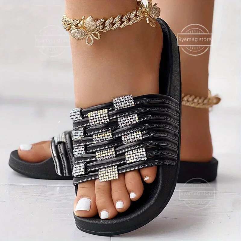 Sandals Women's Rhie Crystal Slippers Women Summer Flat Bottom Slide Slipper Shoes Bg Dia Flip ps