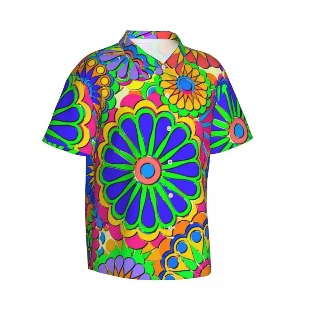 Hippie style vacation shirt for men colorful floral power casual shirt Hawaiian short sleeved classic oversized shirt birthday gift 250227