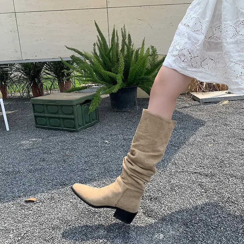 Knee High Shaft Shoes Wan Large Size Warm Long Boots for Wen Brown Fion 2024 Gyaru Quality Work Demi-season Spring Autumn Z250304