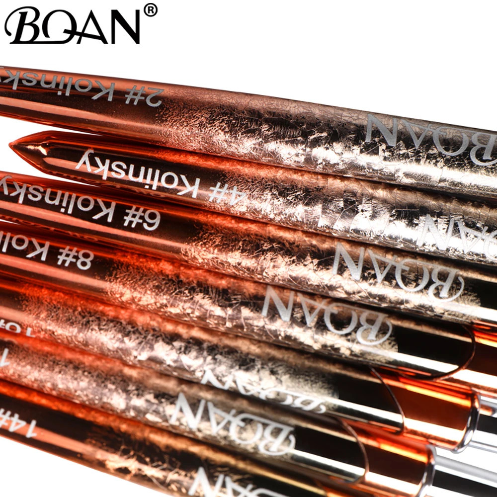 BQAN #2-#22 Pure Sable Kolinsky Acrylic Nail Brush Rose Gold Nail Art Brush Wood Handle Gel Builder Manicure Brush Drawing Tools 250304