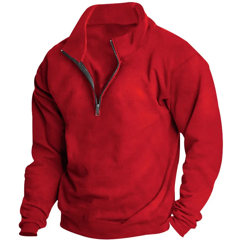 Autumn and winter mens fleece sweatshirt standup collar half zipper long sleeve crossborder European trend top 250304