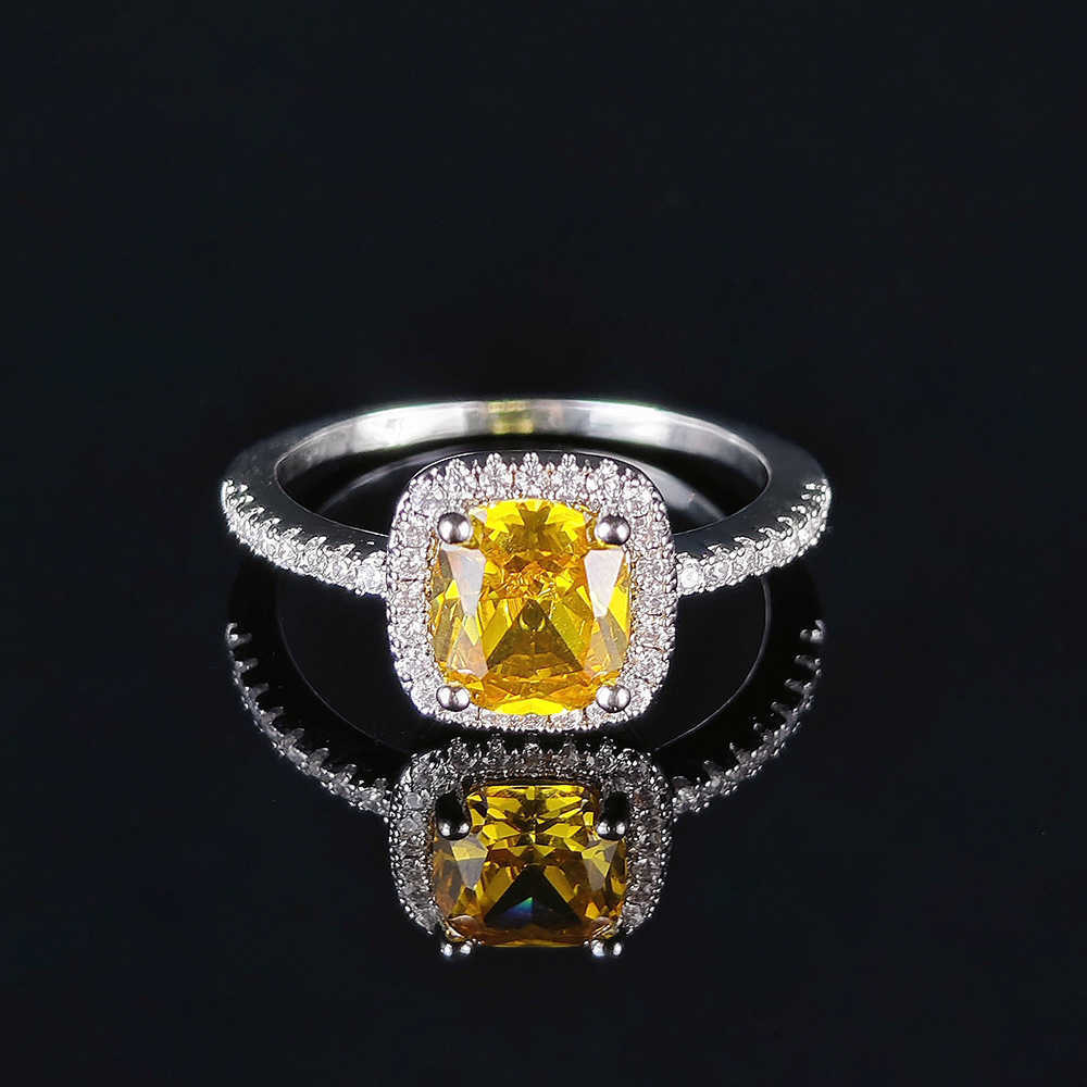 Couple Rings Advanced Square Color Large Zircon Ring Simulation Diamond Ring R466 H25303