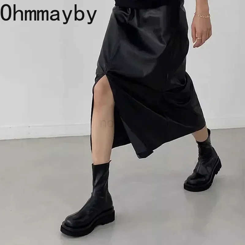 Chunky Heel Wen Elastic Short Boots Fion Back Zippers Shoes Autumn Winter Platform Flats Ladies Ankle Booties Z250304
