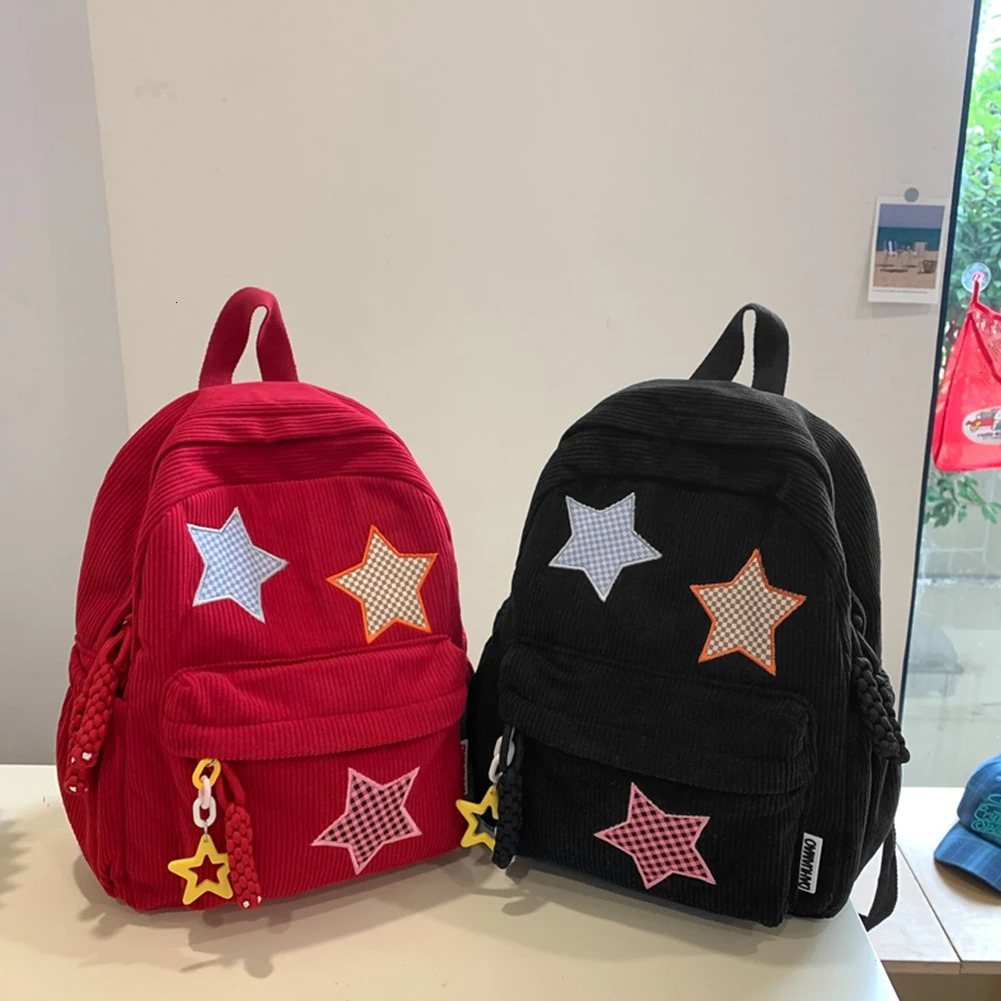 Ship from US Star Backpack for Women Daypack Corduroy Cute School Bags Girls Student Book Bag Schoolbag Kawaii Knapsack Campus 250304FBB