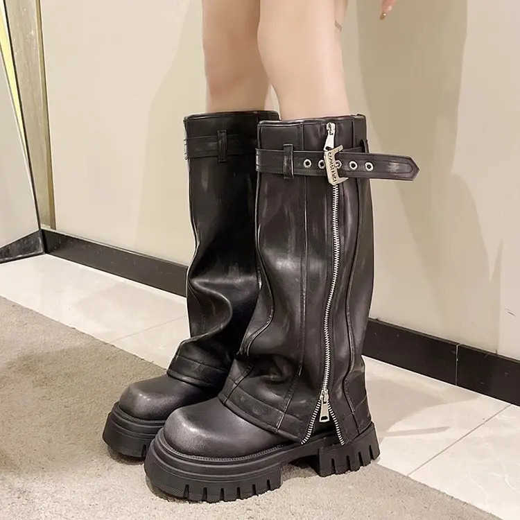 Wens Platform Boots 2024 Autumn Winter New Brown Tall Knight Boots Wern Cowboy Boots Versatile Ladies Shoes Zapatos Z250304