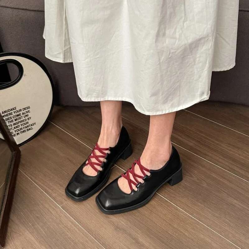 Women's High Heels Ballet Women Sandals Fashion Square Toe Retro Chunky Shoes Ladies Trend Autumn Pumps Mujer