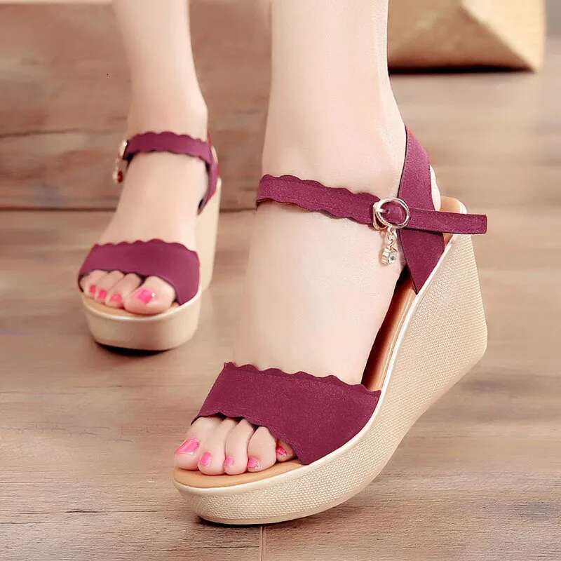 summer High quality wedge sandals for women 8cm high heel new 2025 size 32 33 42 43 platform open toe elegant shoe black