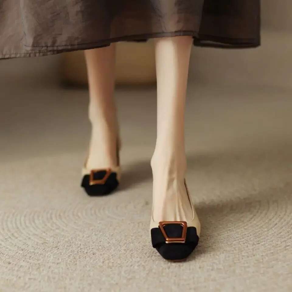 Fashion Women Pumps Spring Heel Sexy Chunky Heels Ladies Square Toe Metal Buckle Party Shoes atillas Mujer