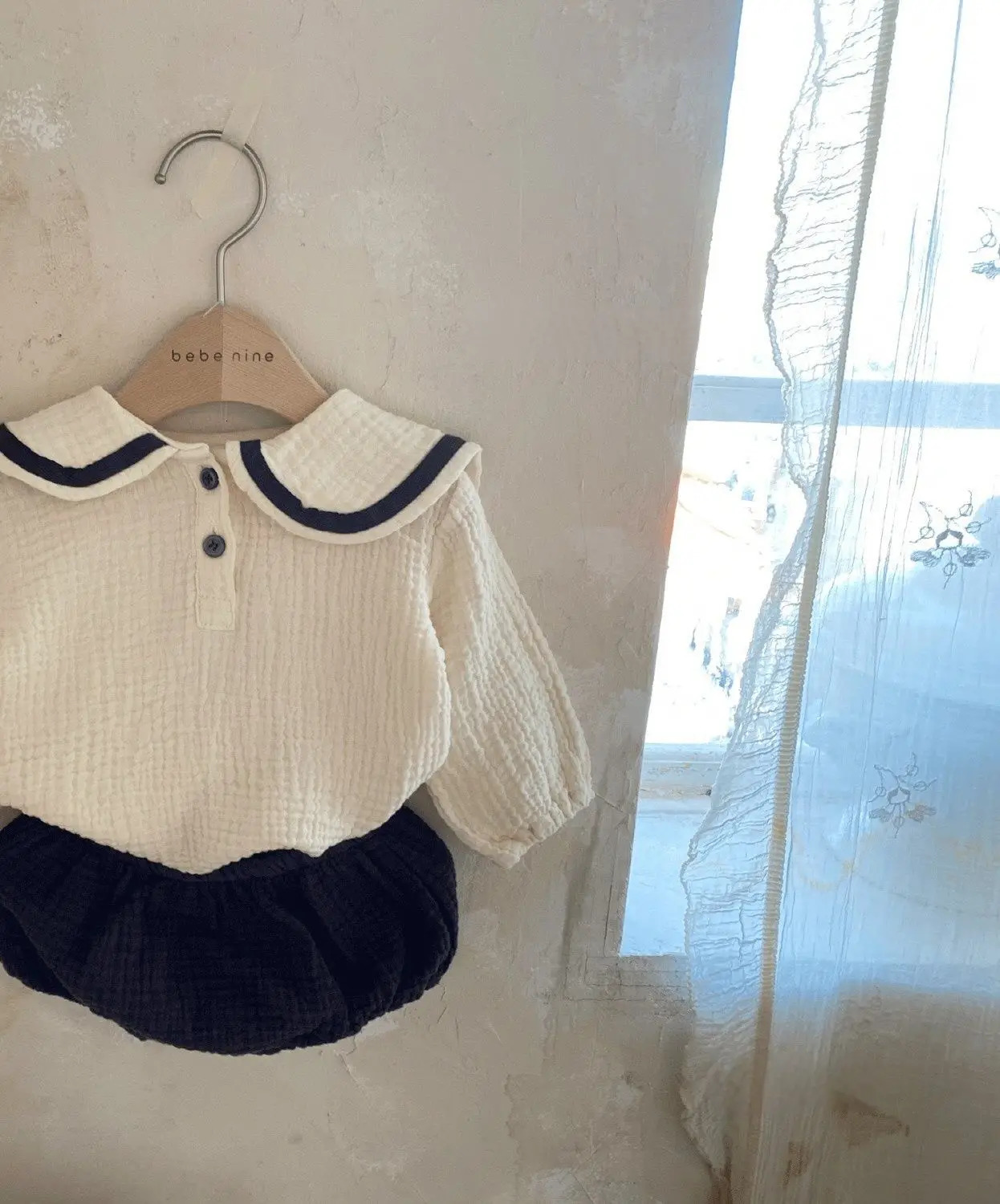 Baby Boy Girl Clothes Set Muslin Spring 0-5Y Baby Organic Cotton Lapel Navy Style Long Sleeve Tops Shorts born Baby Sets 250304