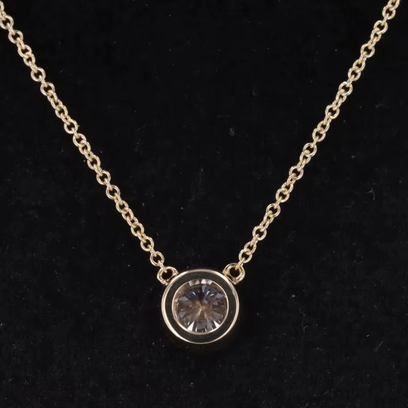 Wholesale Round 5mm 0.5ct DEF VVS Mossanite 40+5cm Pendant High Quality 14K Gold Moissanite Necklace