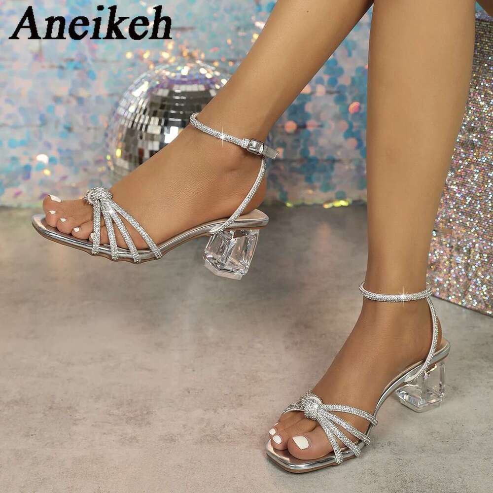 Fashion Aneikeh Siery Comfortable Crystal Transparent 5.5CM High Heels Sandals for Women Open toe Party Dress Shoe 2025 Summer
