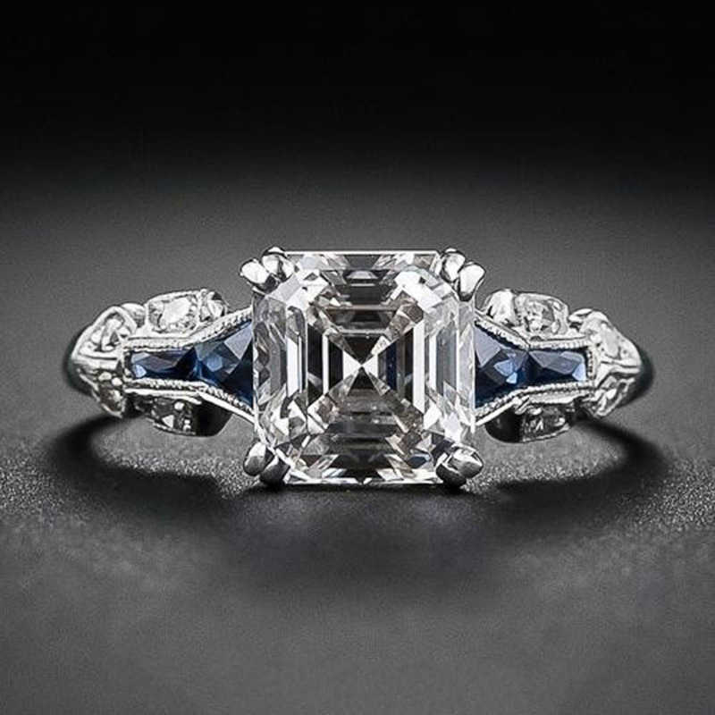Couple Rings New irregular trapezoidal square diamond topaz blue ring r5039 H25303