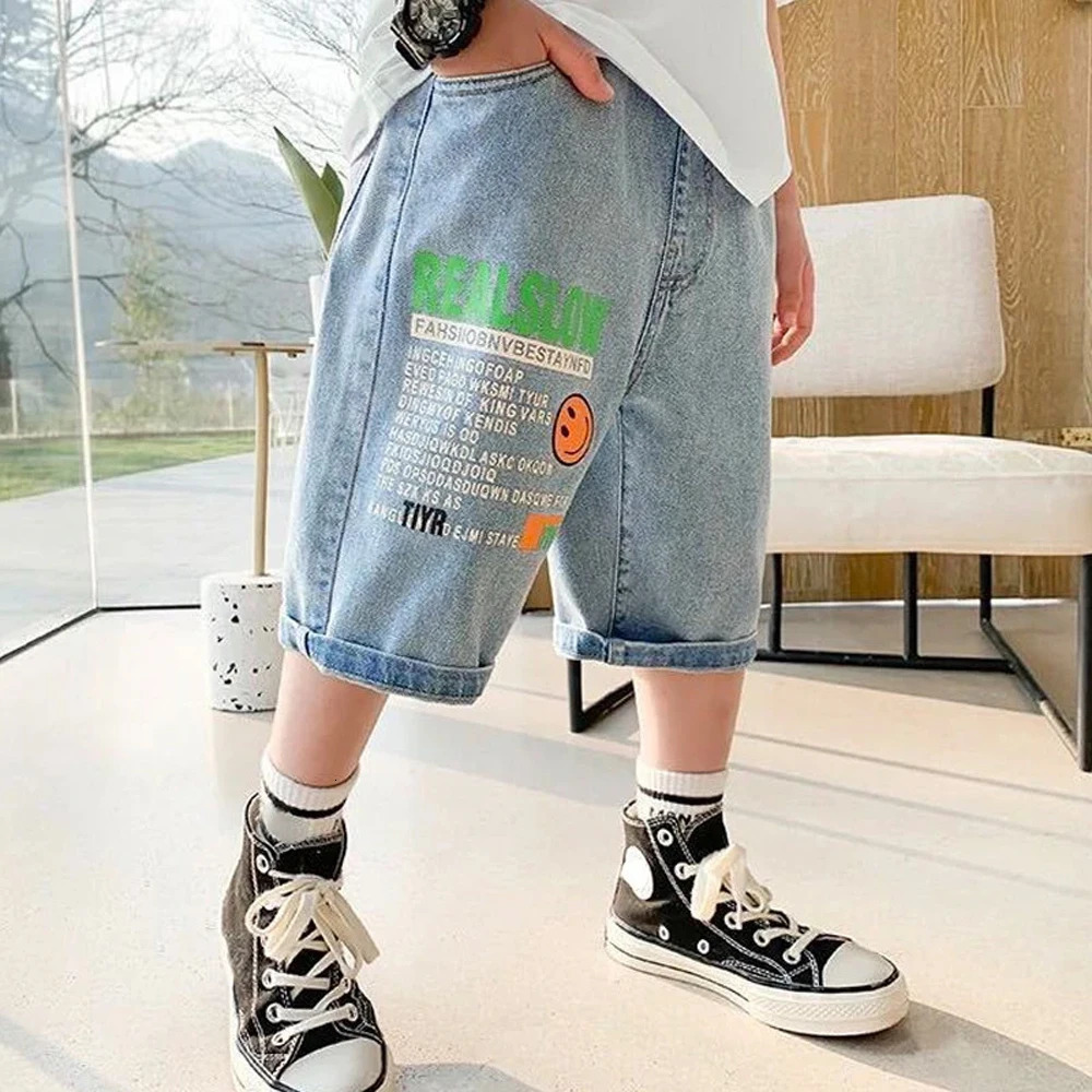 Boys Jean Short Pants Kids sports Shorts Teenagers Letter Trousers Summer 3 To 12 Yrs Big Childrens Clothes Casual 250303