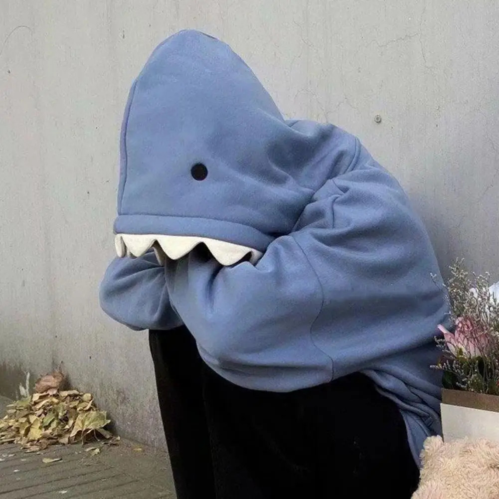 Autumn Winter Funny Shark Patchwork Hoodies Men and Women Kawaii Sweatshirt Fashion Casual Pullover School Oversized Clothes 250304