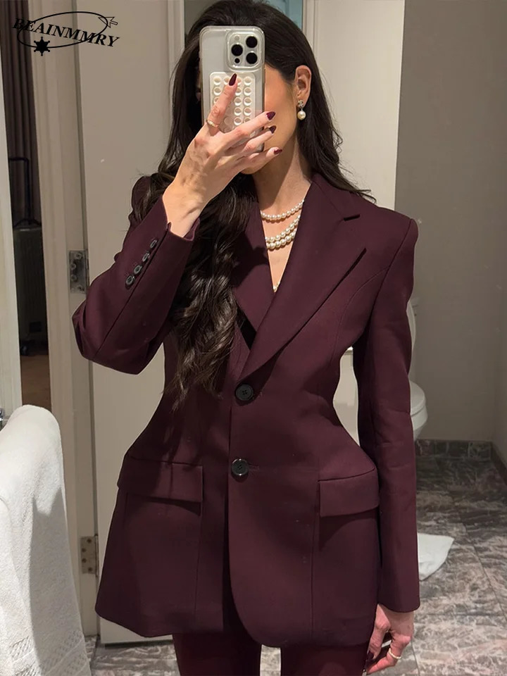 Elegant Solid Long Sleeve Slim Fit Pockets Womens Suit Jackets Fashion Single Breasted Blazer Lapel Coat 2025 Chic Lady Outwear 250303