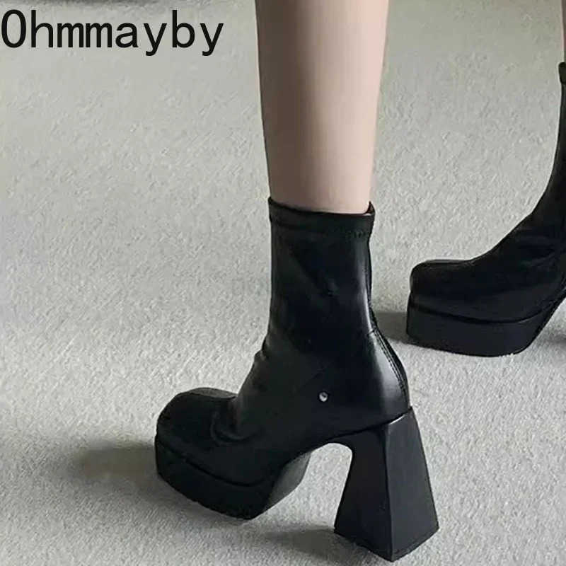 Square High Heel Wen Wern Cowgirl Boots Fion Side Zippers Shoes Autumn Winter Ladies Elegant Platform Short Booties Z250304