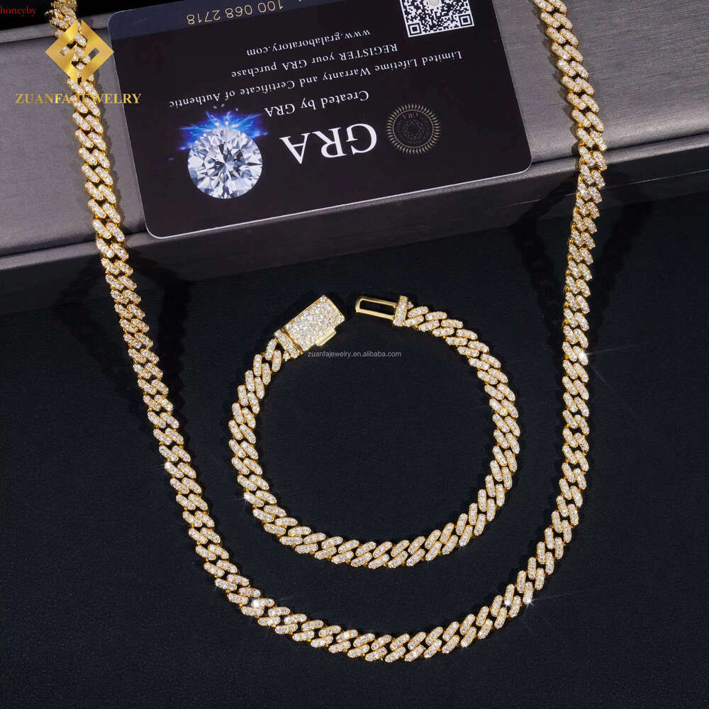 Ready to Ship 6mm Width One Row Iced Out Jewelry GRA Certificates Pass Dia Tester Moissanite Cuban k Chain Bracelet Set