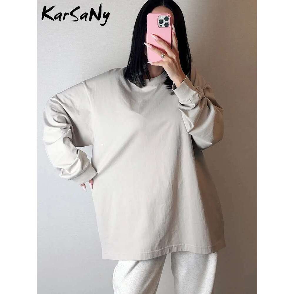 Winter cotton long sleeved T-shirt women's basic white top oversized solid T-shirt autumn sweater women's long sleeved T-shirt loose