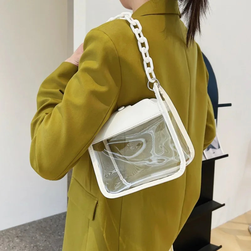 Clear Crossbody Bag for Women PVC Transparent Single Shoulder Chain Portable Messenger Bags Small Square Satchel Bag Gift 250303