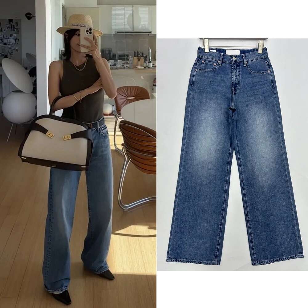 2024 Mid Waist Wide Legs Long Straight Jeans Pants For Women