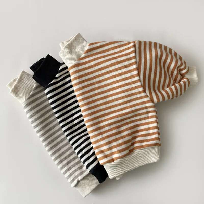 2025 Winter New Baby Striped Plus Veet Thicken Kids Warm Hoodie Loose Boys Casual Sweatshirt Fashion Girls Tops