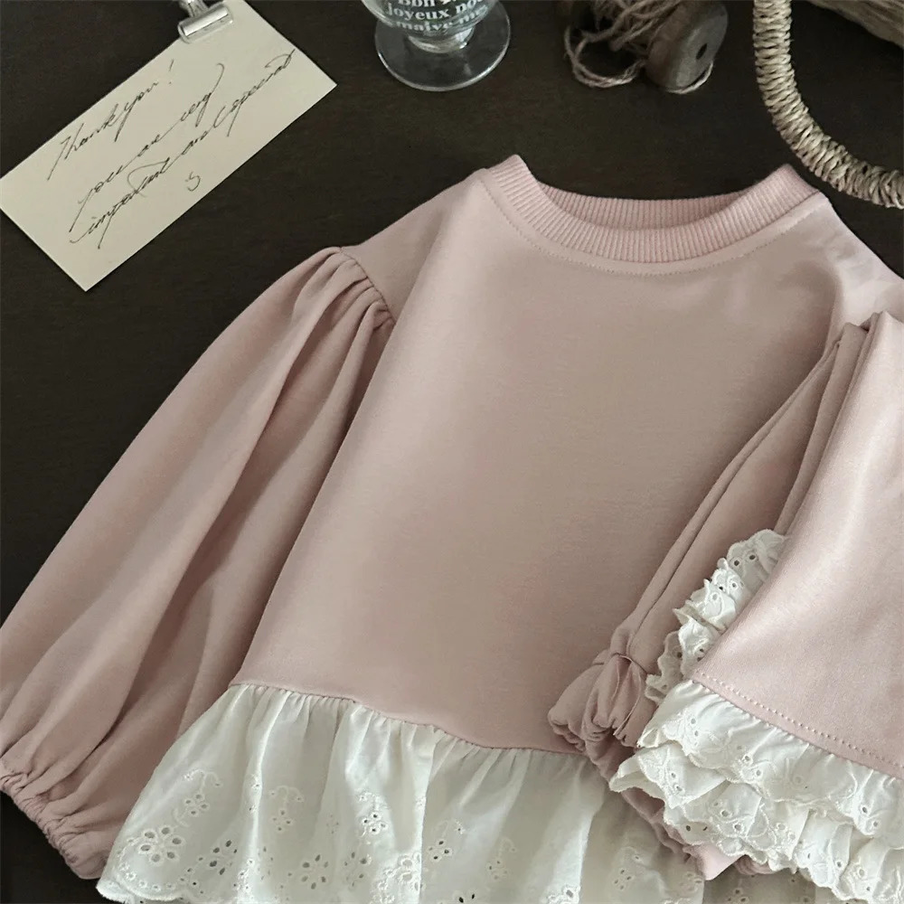 Spring Baby Girl Long Sleeve Clothes Set Cute Lace Sweatshirt And Pants 2pcs Suit Infant Versatile Casual Outfits 250304
