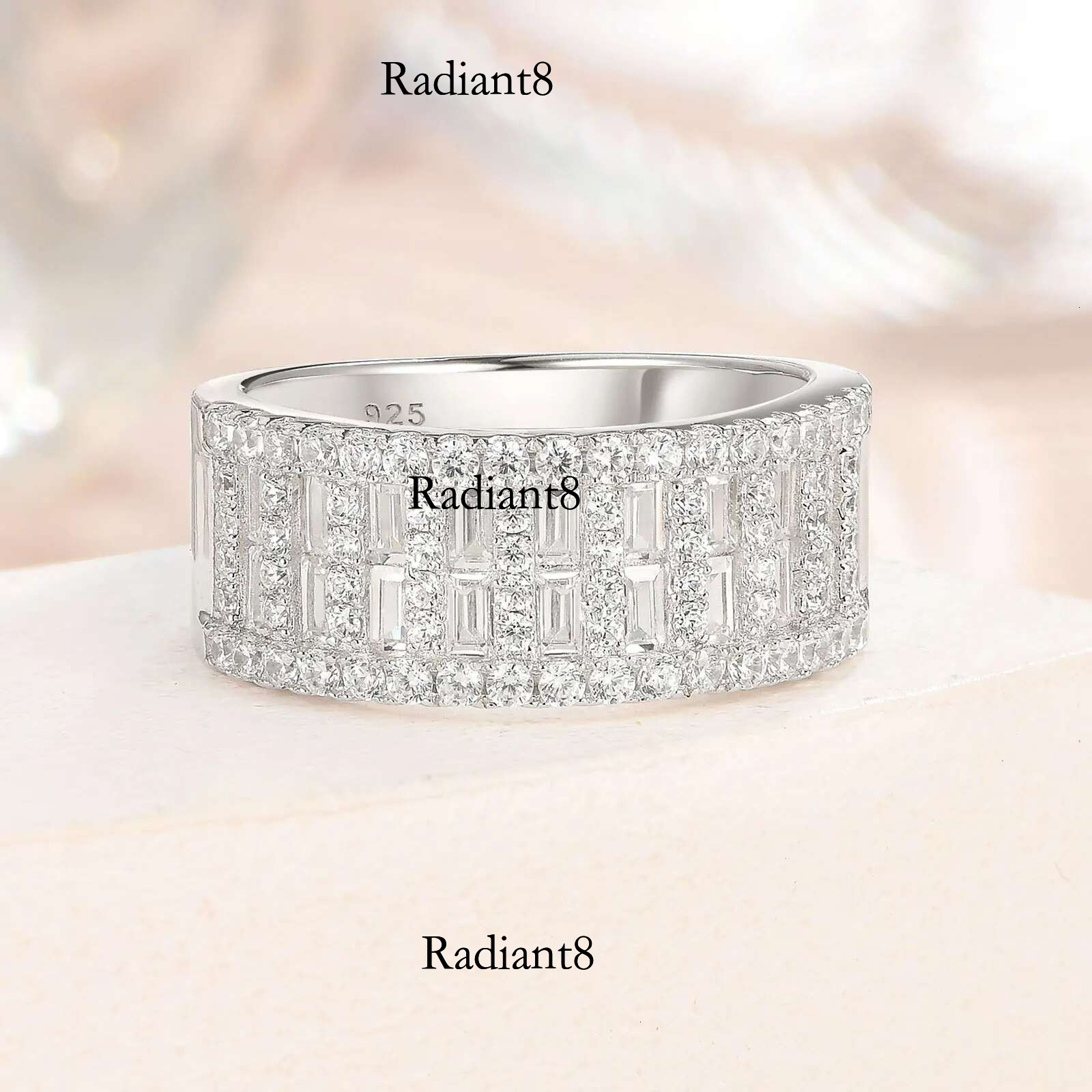 Newshe Wide Wedding Bands for Women Sterg Sier Engagement Rings Half Eternity AAAAA Cubic Zircon Jewelry