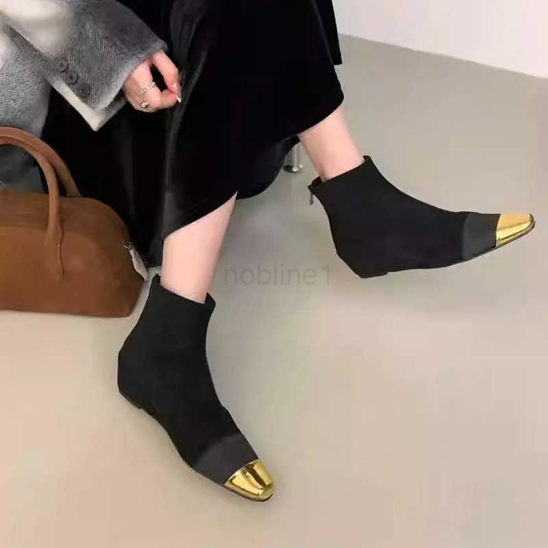 Bailamos Round Toe Wen Ankle Boots Flock Sock Botas Wedge Mid H Fion Short Boots Side Zipper Black Brown Khaki Dress Sh Z250304
