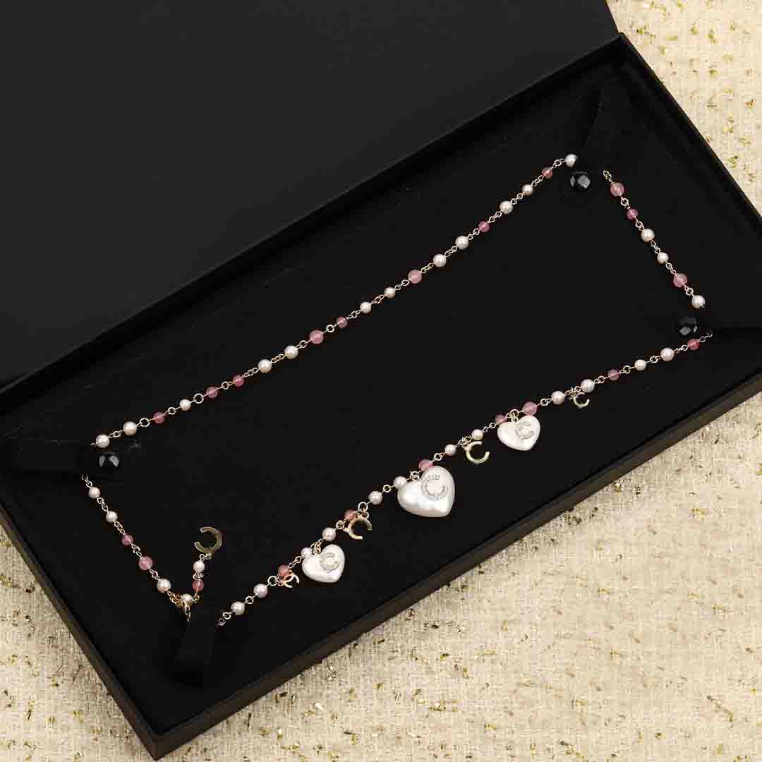 2025 Luxury quality charm long waist belt pendant necklace with white shell beads pink color in 18k gold plated have stamp box PS6189A