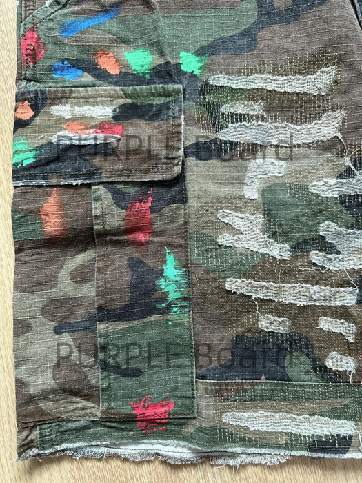Mens Summer Camouflage Shorts Colored Splicing Leather Letter Knee Jeans Tactical Khaki Shorts 250303