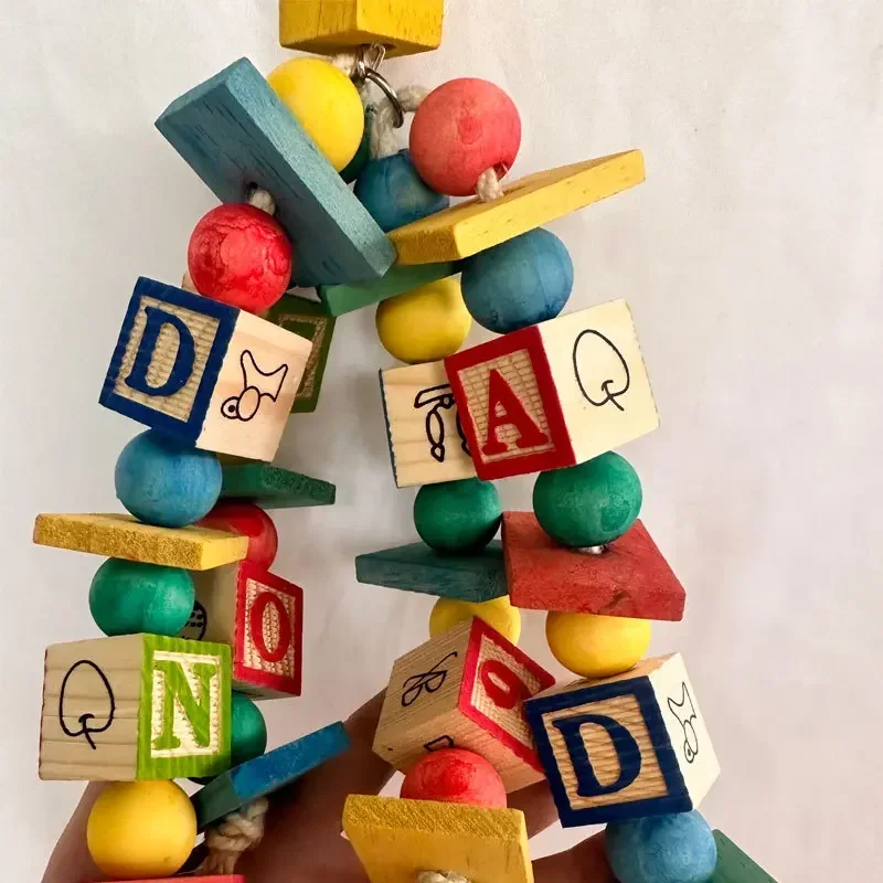 Bird Toy Parrot Bite Toy Colored Wooden Medium Large Number Letter Puzzle Parrot Toys Bird Accessories