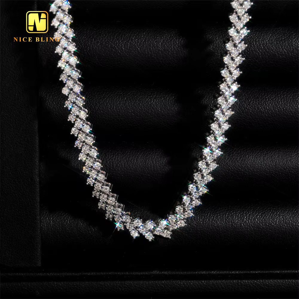New Design Sterg Sier Trendy Style Jewelry Necklace Iced Out VVS Moissanite Full Round Dia Women Men k Chain