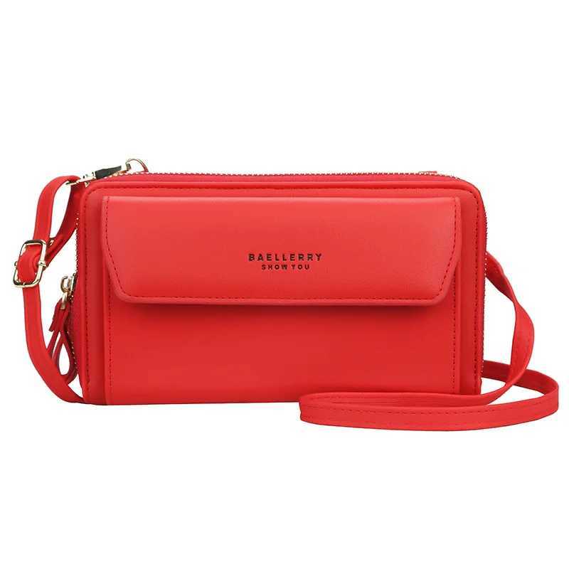 Baellerry womens mobile shoulder bag red leather cross body bag large capacity clutch bag black small handbag Z250303