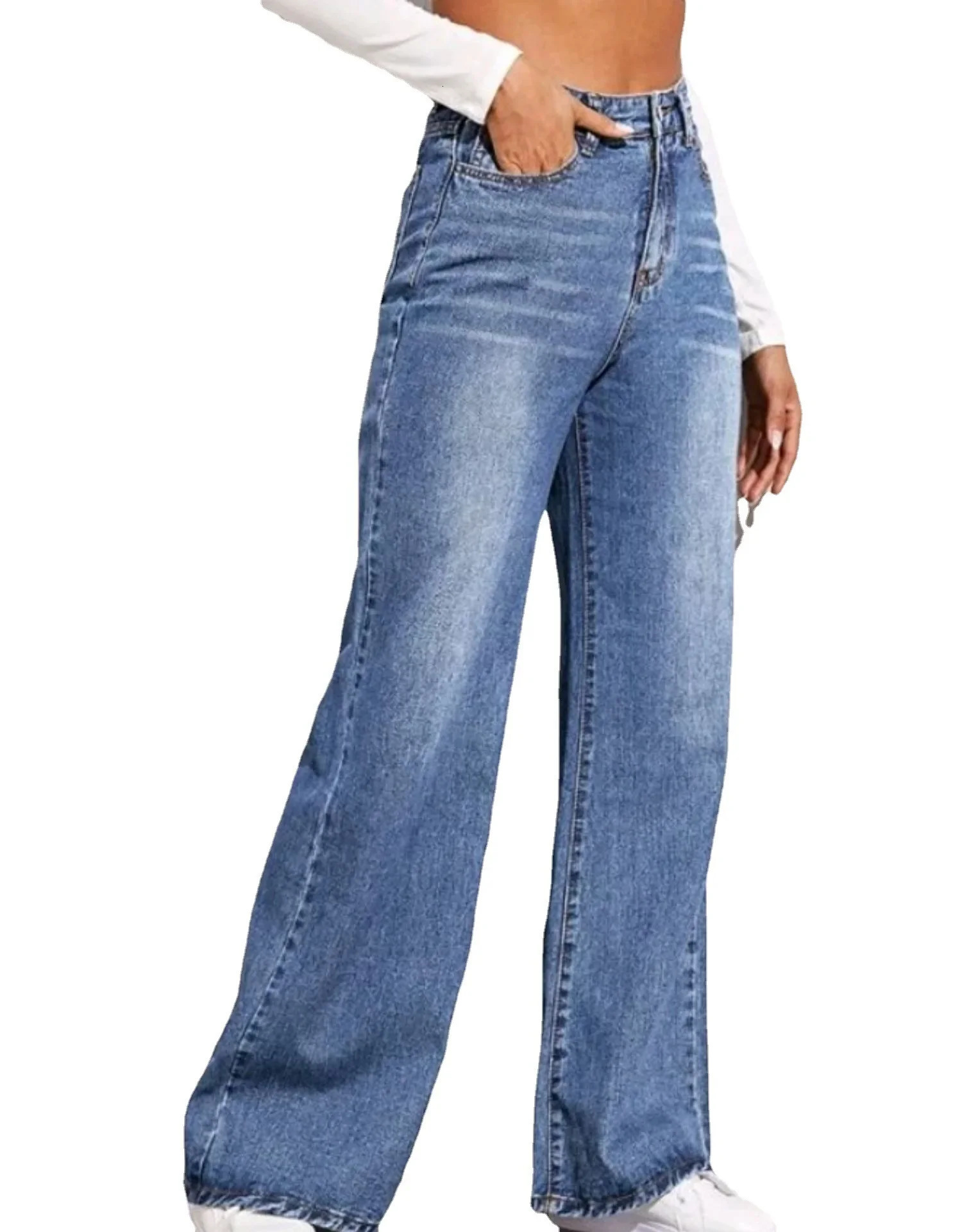 Blue Jeans for Women Wide Leg Pants Straight Long Denim Trousers High Waist Y2k Loose Elegant Trouser Autumn Spring 2024 250227